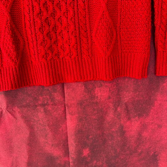 MERONA WOMEN'S PULLOVER SWEATER RED MIXED CABLE KINT CREW NECK SIZE M (MEDIUM ) - Picture 4 of 8